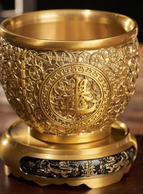 金钱缸黄铜米缸聚宝盆办公室黄铜制品进宝缸装饰工艺品摆件铜艺