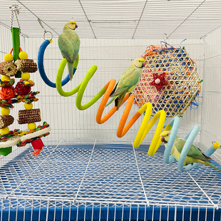 多巴胺彩色旋转悬挂玄凤牡丹小鹦鹉躲藏隧道钻洞秋千鸟笼装饰玩具