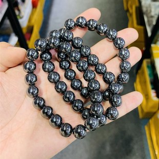 天然赤铁矿手链手串也叫黑胆石手链手串圆珠男女同款生日礼物