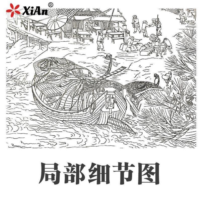 清明上河图全卷白描底稿工笔古画长卷临摹练习线描宣纸稿整张打印