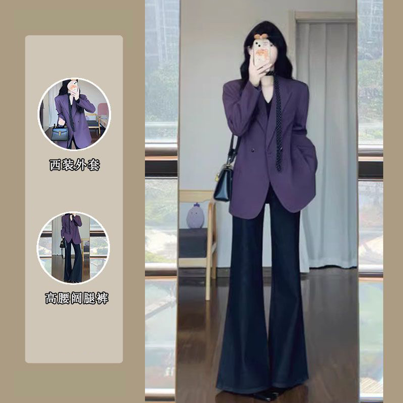 西装外套阔脚裤两件套女秋冬宽松休闲高级感大方得体姐系贵感套装