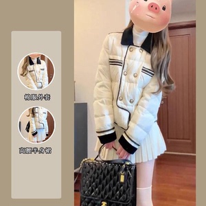 拼接撞色小香风棉服外套女冬季加厚宽松高级感小个子半身裙套装