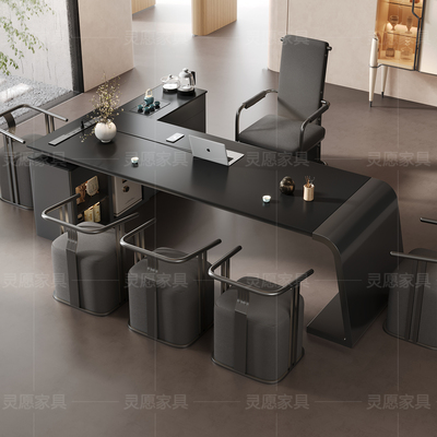 岛台岩板茶桌椅组合轻奢现代高级感老板总裁桌高端接待泡茶台