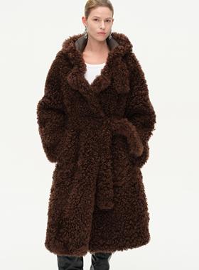 羊羔小卷毛皮毛一体连帽大衣