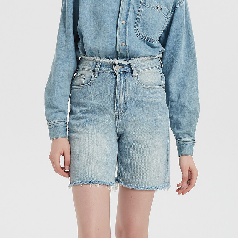 Petit Bari 女士花朵贴布绣毛边牛仔短裤