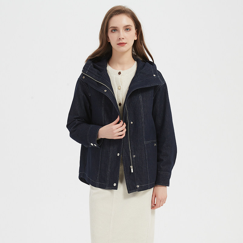 Petit Bari 女士明线牛仔连帽风衣外套 质地紧实绒软品质