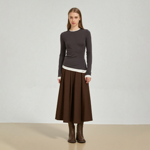 秋冬 压褶磨毛A字半身裙女 Petit Bari百搭经典