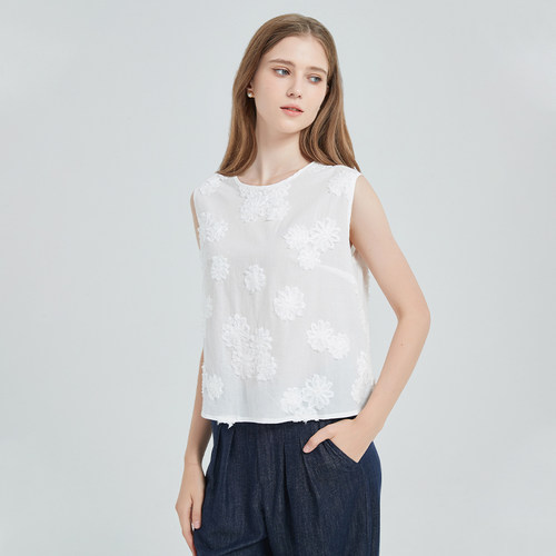 PB夏季立体提花气质无袖上衣女