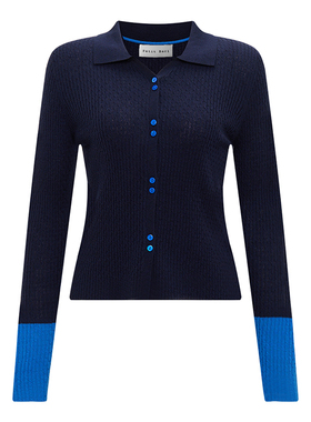 Petit Bari女士撞色拼接修身绵羊毛针织衫 可机洗毛衣上衣