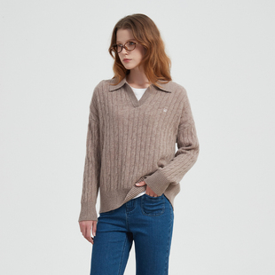 Petit 毛衣 Bari老钱风绞花POLO领宽松羊毛衫