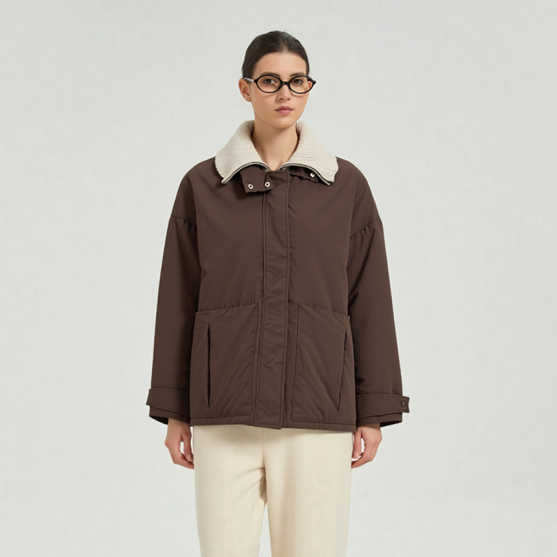 PetitBari拼接假两件派克羽绒服