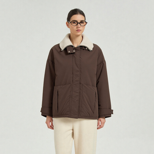 Petit 撞色保暖秋冬外套 Bari设计感拼接假两件派克羽绒服外套女