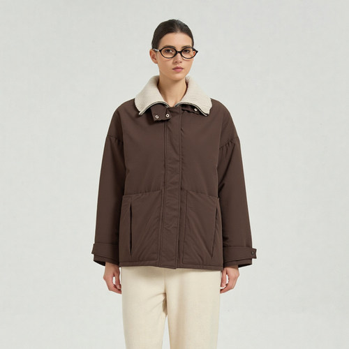 PetitBari拼接假两件派克羽绒服