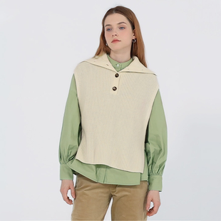 绵羊毛毛衣马甲 堆领两穿无袖 Petit Bari