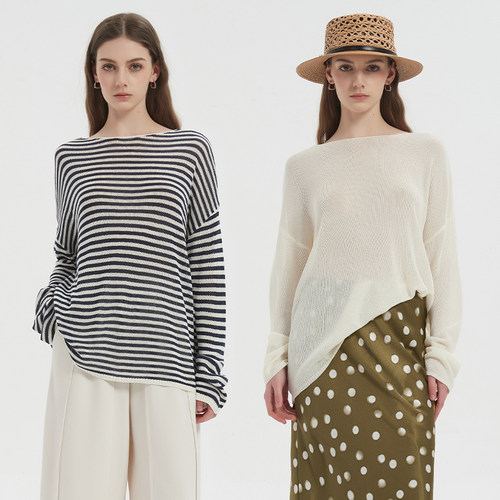 PetitBari慵懒风一字领针织衫