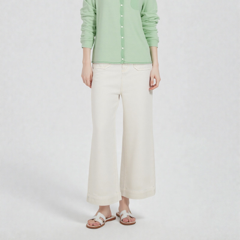 Petit Bari 女士竖线九分阔腿牛仔裤 秋冬水洗直筒九分裤大阔腿