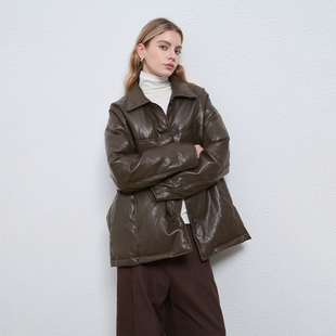 秋冬 羽绒皮衣外套女 廓形翻领外套 Bari摩登复古翻领中长款 Petit