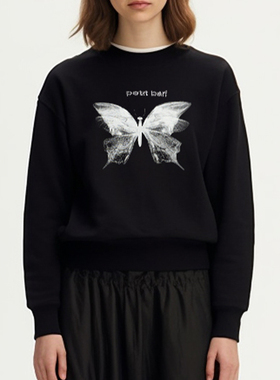 Petit Bari 蝴蝶烫钻圆领卫衣女高棉宽松显瘦时尚百搭休闲上衣 春