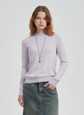 Petit Bari复古无缝一体绵羊毛山羊绒半高领针织衫女宽松显瘦百搭