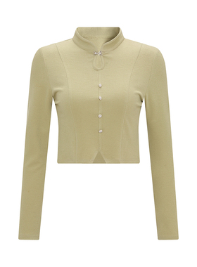 Petit Bari 立领针织上衣女 中国风短上衣短款长袖通勤风上衣