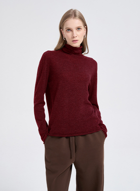 Petit Bari简约无缝一体绵羊毛高领打底毛衣女 保暖针织羊毛衫 冬