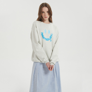 日常穿搭 笑脸字母印花 Petit Bari女士格纹笑脸印花圆领宽松