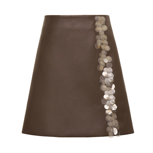 半身a字裙皮裙女士重工立体