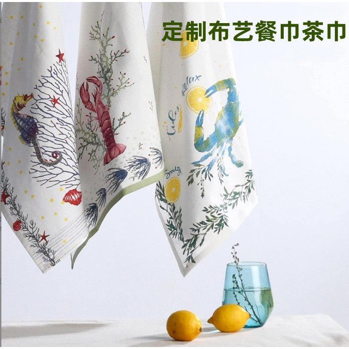 餐巾定制印花美式餐布棉180g茶巾酒店桌布桌垫外贸棉茶巾