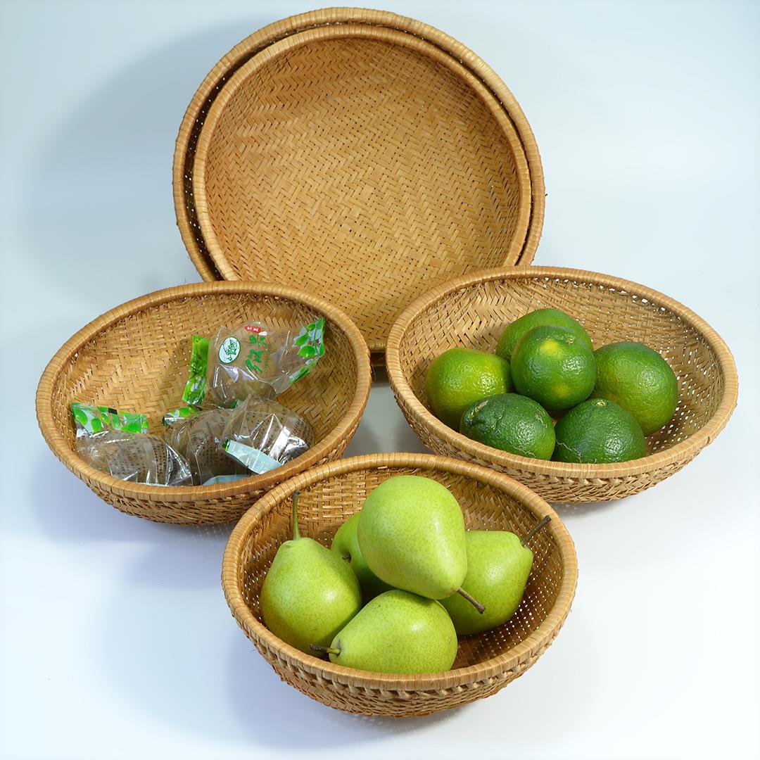 烟熏竹编馒头筐圆簸箕防虫竹制品家用农家水果盘干果零食竹篮子