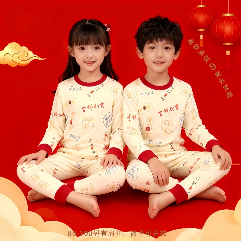 儿童睡衣男童家居服A类套装中小童春秋双面棉厚长袖宝宝秋衣秋裤