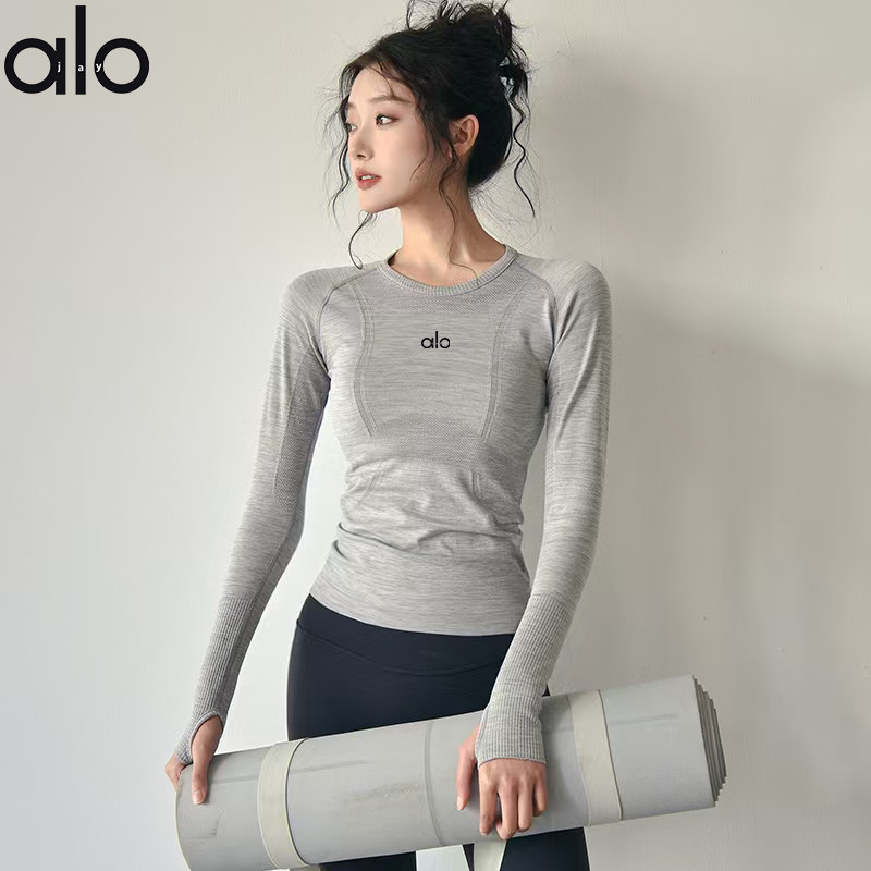 ALOJAY运动上衣女秋冬款圆领速干瑜伽服专业跑步训练健身服长袖