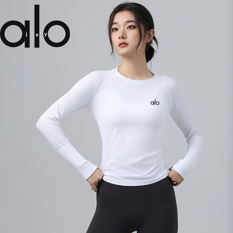 ALOJAY春款速干瑜伽服修身显瘦透气动上衣弹力普拉提跑步长袖女