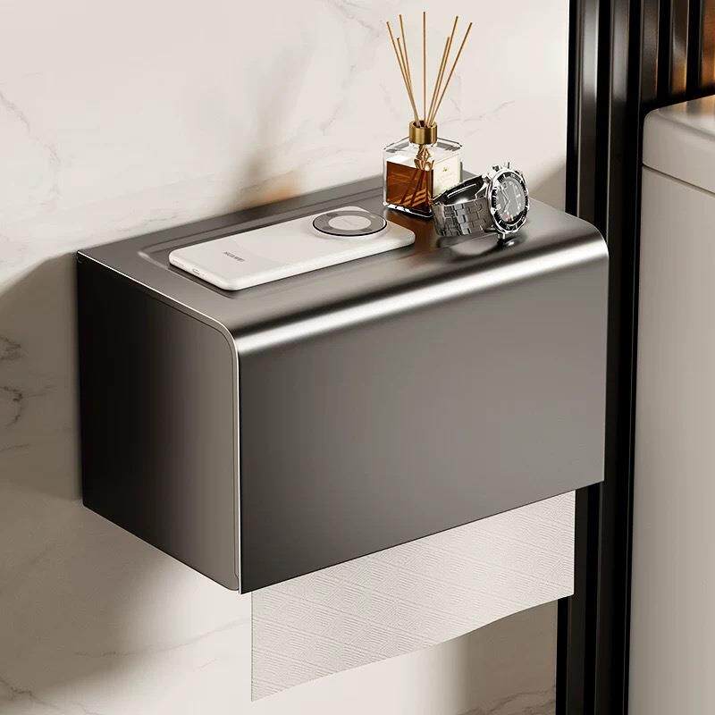 枪灰太空铝卫生间纸巾盒免打孔厕所卷纸架防水抽纸盒厕纸架收纳