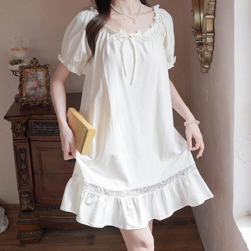 法式宫廷风睡衣女仙女公主短款纯棉高级感覆古甜美日系短袖睡裙夏