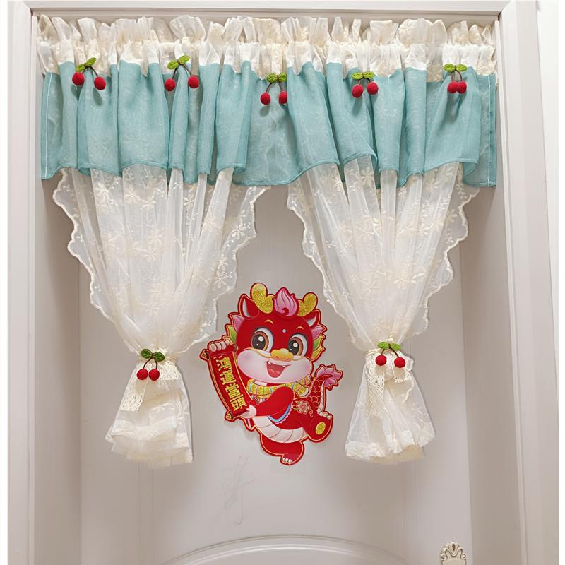 小短帘半帘绣花蕾丝纱帘女孩卧室书房橱柜隔断装饰小短门帘免打孔