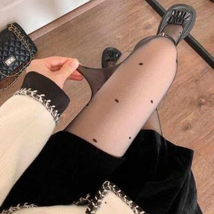 波点丝袜女秋冬黑透肤光腿神器加绒加厚连裤 袜双层爱心圆点打底裤