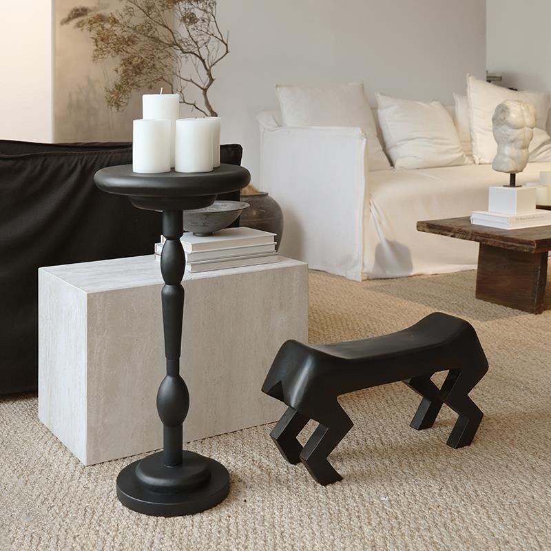 莉莉白中古风实木边几小茶几圆几沙发客厅侘寂矮凳覆古置物小圆桌