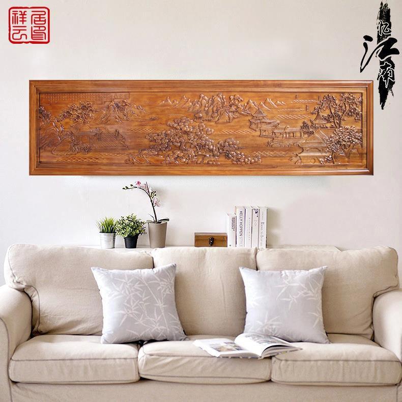 定做东阳木雕实木牌匾香樟木横屏忆江南装饰画中式彷古壁挂背景墙