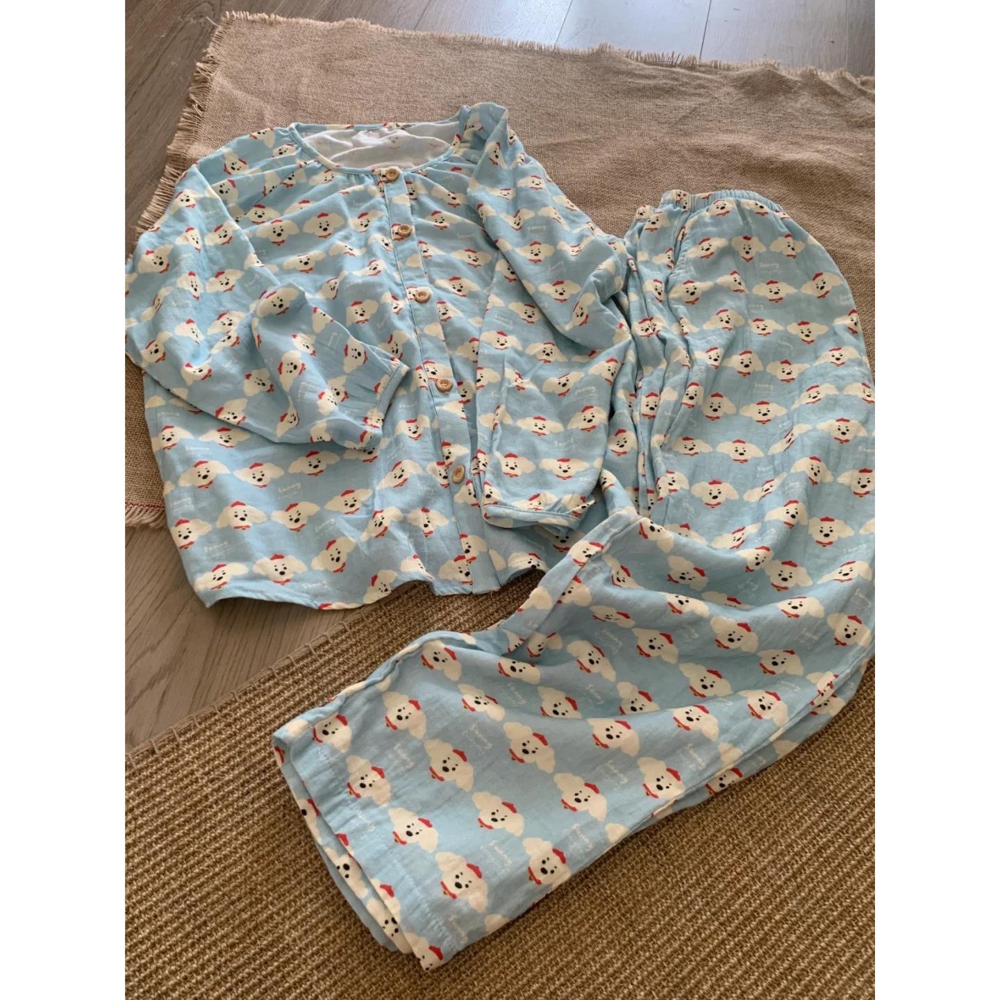 A类全棉纯棉婴儿双层纱布长袖睡衣女2025春夏秋季新款棉麻家居服