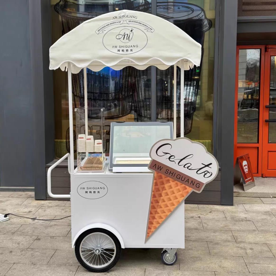 活动商用冰淇淋摆摊车移动售卖台式冰激凌展示柜促销车户外摊位商
