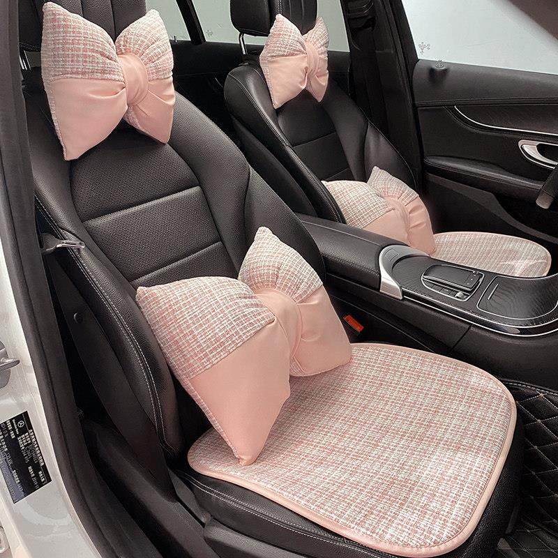 汽车头枕护颈枕腰靠蝴蝶结一对粉色可爱女生车内靠枕车用坐垫护腰