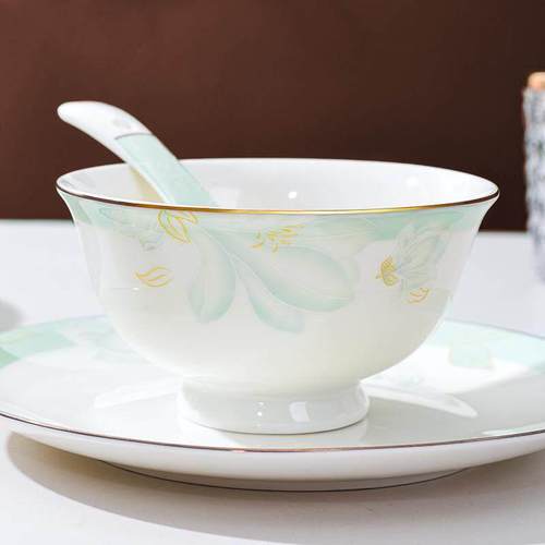 陶瓷碗家用欧式金边轻奢可微波餐具吃饭碗盘组合加厚防烫碗碟套装