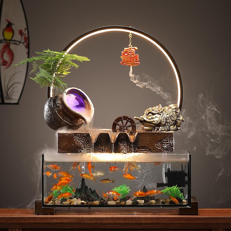 创意招财流水摆件室内客厅电视柜装饰桌面循环水鱼缸开业乔迁礼品
