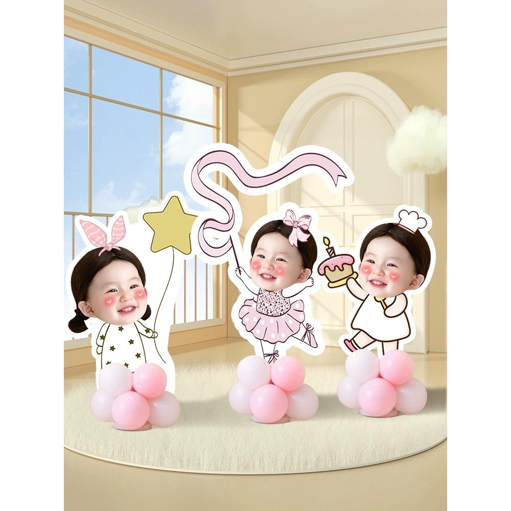 生日装饰场景布置宝宝女周岁百天满月人形立牌定制kt板头像迎宾牌