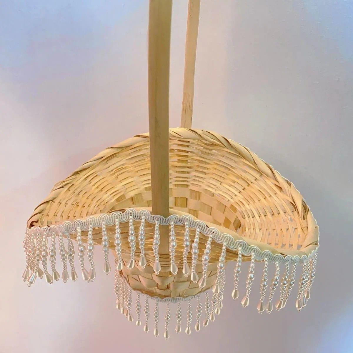 簪花入梦舞蹈道具花篮手工吊坠珍珠花篮流苏手提竹编花篮汉服