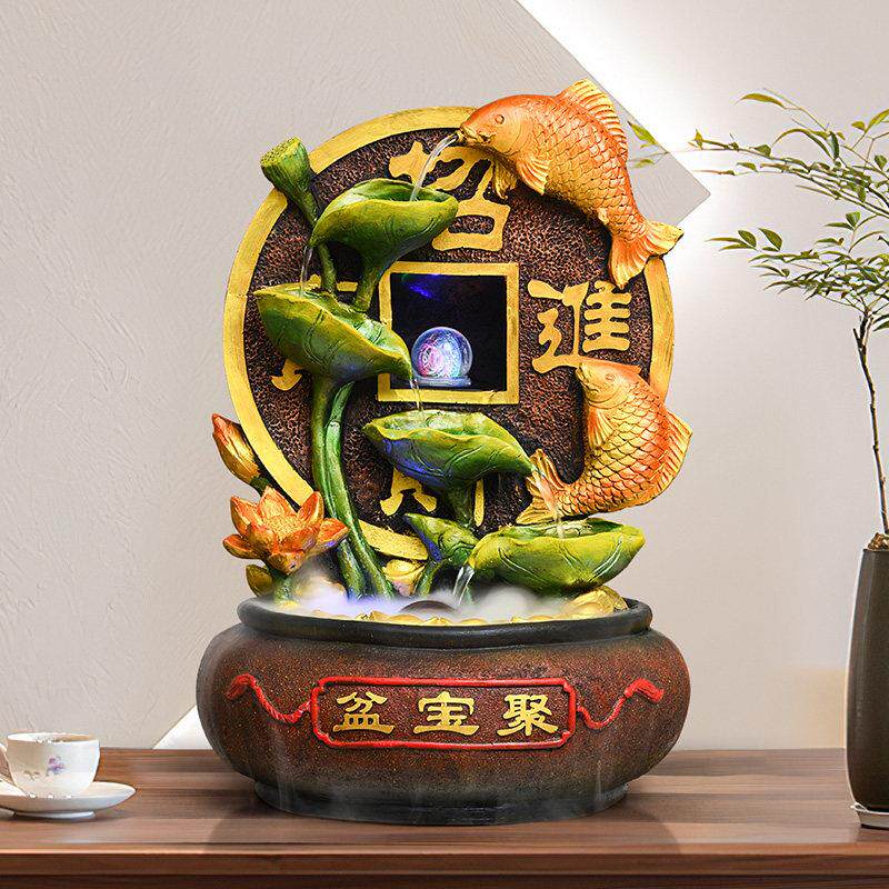招财聚宝盆假山循环流水室内摆件客厅电视柜桌面办公室加湿器造景 - 书宇百货官营店出品
