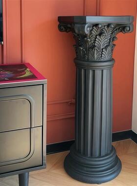 纯黑色质感罗马柱边几室内摄影布置场摆件工艺品覆古欧式家居装饰