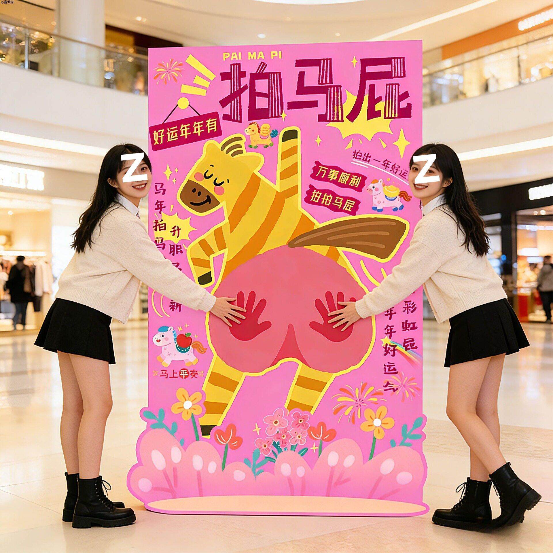 拍马屁游戏道具2026新年马年摆件布置道具商场拍照打卡背景kt展板