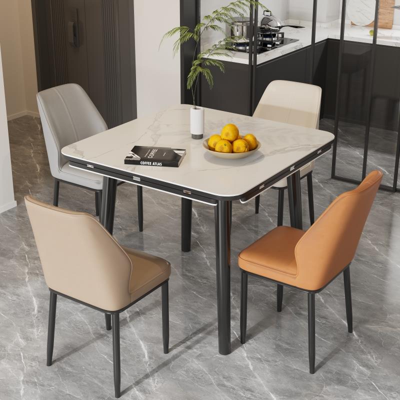 餐桌椅家用岩板圆桌小户型实木方桌可变圆桌可方可圆餐桌方变圆