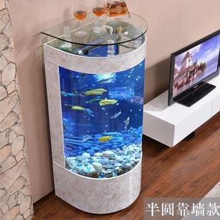 半墙鱼缸圆形玻璃客厅家用懒人生态免换水靠造景水族箱